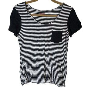 Bongo short sleeve shirt striped pocket slits on side black white cotton m READ